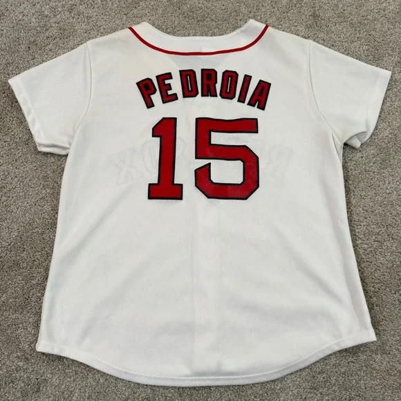 Majestic Baseball Jersey Womens L White Red Sox Dustin Pedroia 15 MLB Fan Gear - Picture 9 of 9